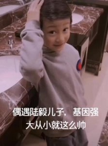 ​陆毅三胎儿子长相疑曝光？妻子鲍蕾陪同理发，亲口承认是爸爸