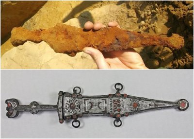 ​德国特里尔大学19岁考古见习生在哈尔滕古罗马士兵墓地挖出2000年历史银匕首