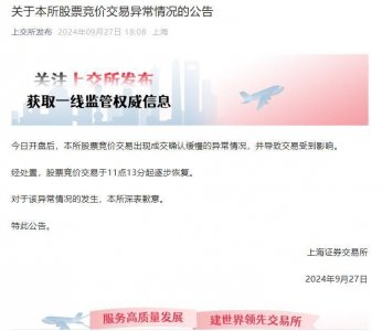 ​上交所：对于今日股票竞价交易异常情况的发生深表歉意