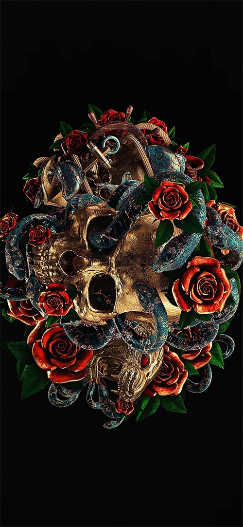 每日无水印壁纸第256期：炫酷骷髅头艺术设计手机壁纸