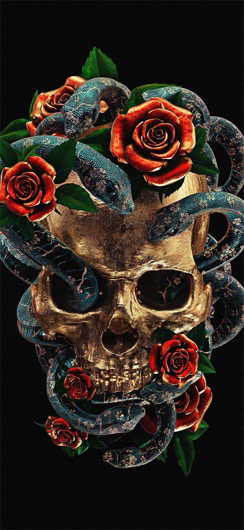 每日无水印壁纸第256期：炫酷骷髅头艺术设计手机壁纸