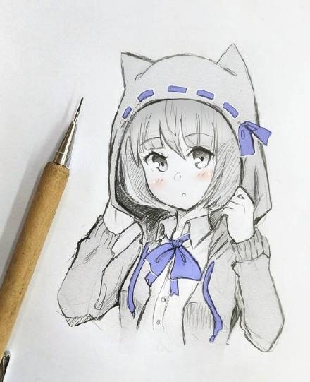 铅笔画 | 二次元少女，很适合临摹