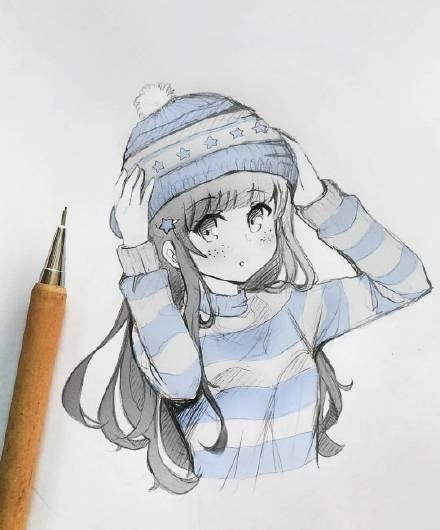 铅笔画 | 二次元少女，很适合临摹